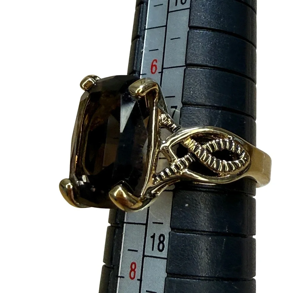 Lia Sophia Toasted Ring Smokey Topaz Light GoldTone Emerald Cut‎